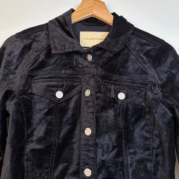 Pilcro and the Letterpress Velvet Jacket Size Small Black Button Up Slim Grunge - Picture 6 of 11